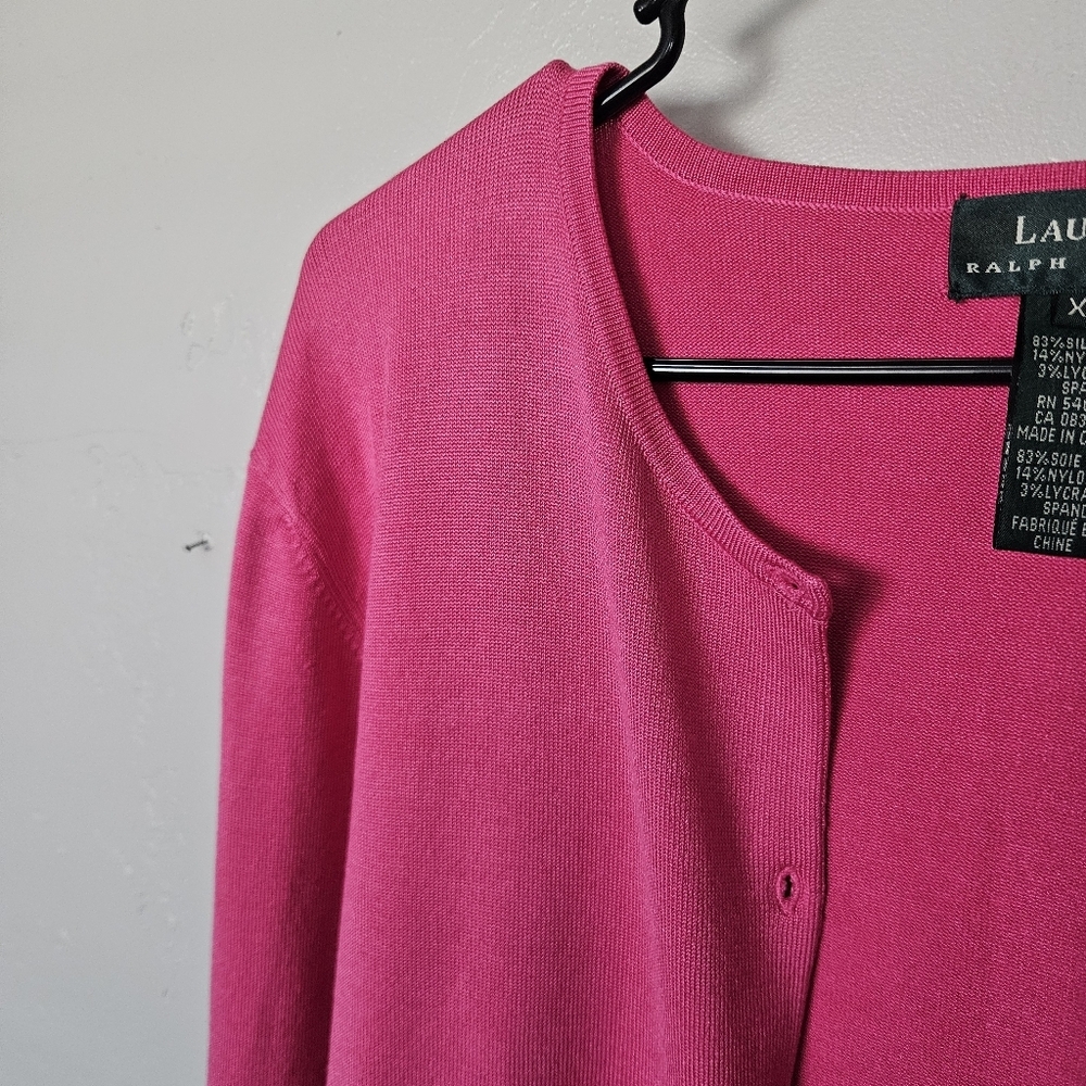 LAUREN Ralph Lauren Vintage Women's XL Pink Cardigan Button Up Silk Blend - Picture 4 of 6